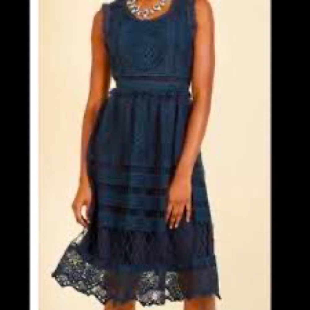 ModCloth Geode Esteemed Elegance Lace Blue Dress